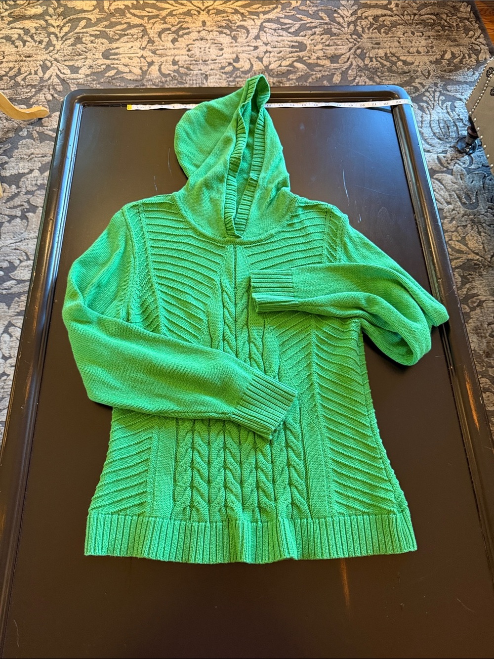 CAbi Bright Green Cable-Knit Hooded Sweater #6177
